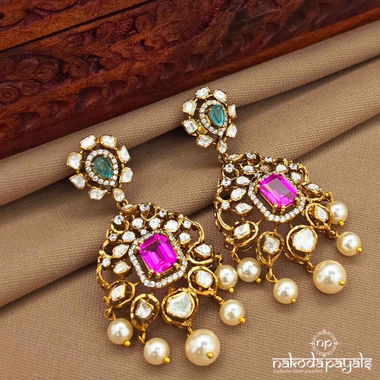 Pink Pearled Drop Earrings (Ge10482)