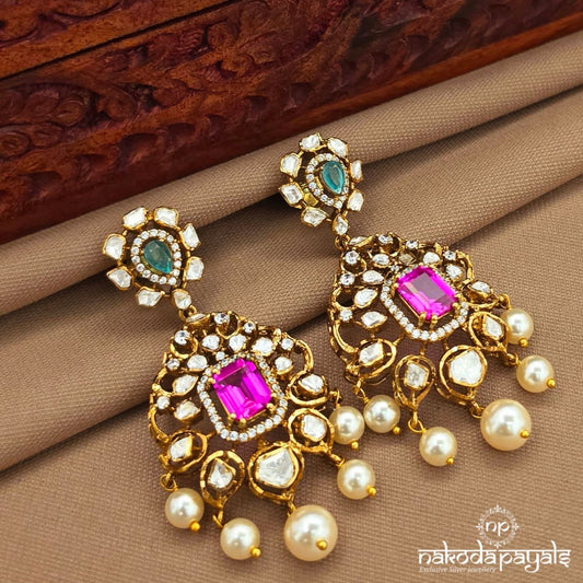 Pink Pearled Drop Earrings (Ge10482)