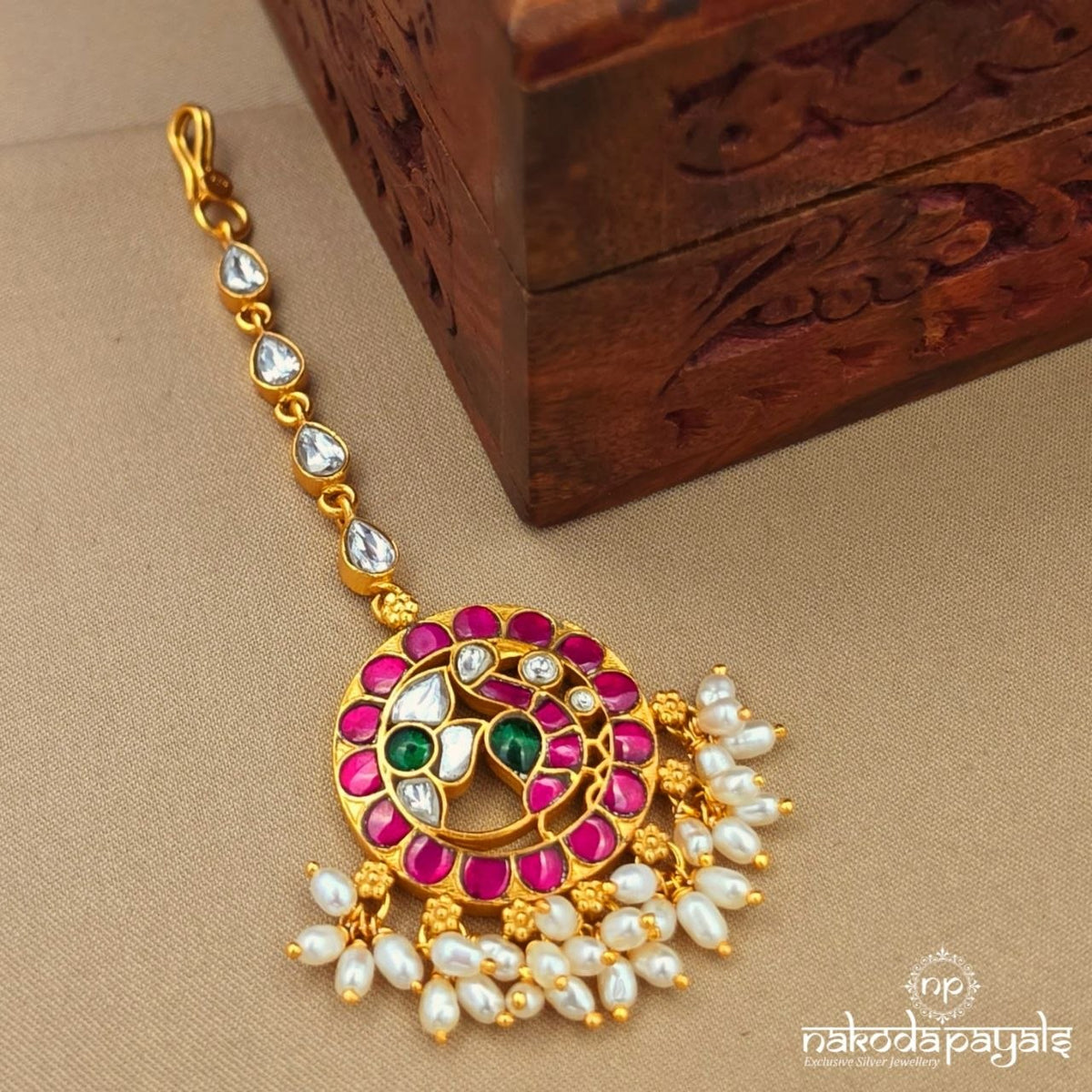 Peacock Kundan Pearly Maang Tikka (Gm1299)