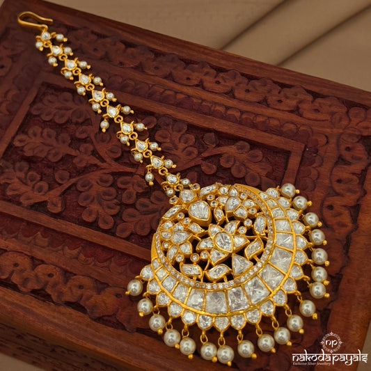 Royal Pearl Drops Moissanite Maang Tika (Gm1232)