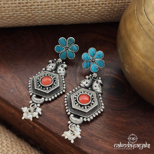 Coral Drop Turquoise  Earrings (C3487)