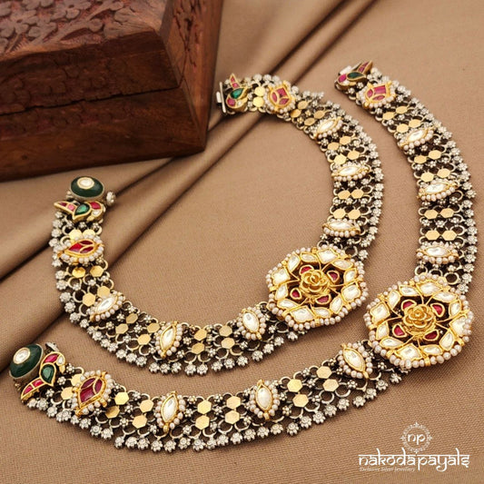 Dual Tone Kundan Anklets (A6830)