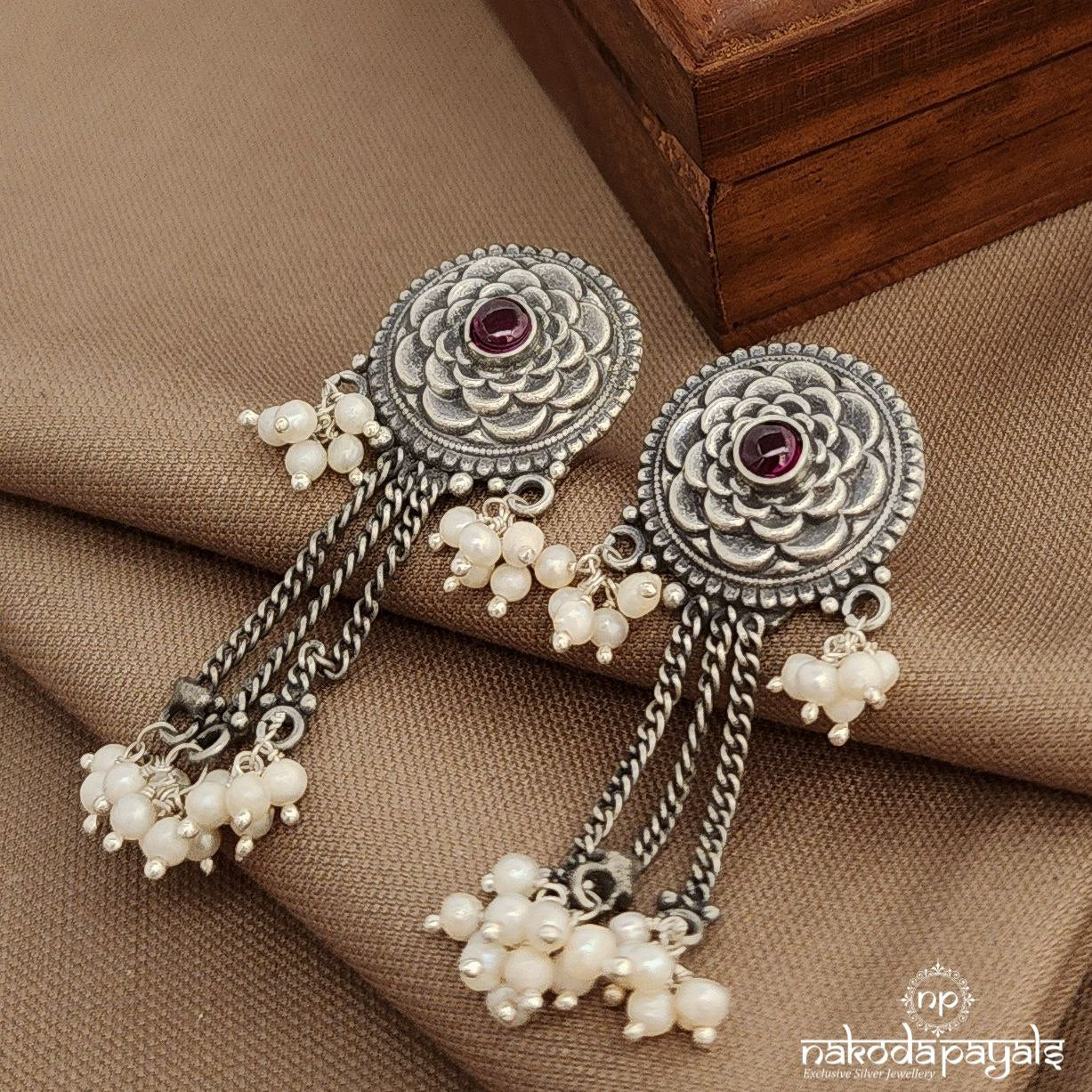 Pink Pearled Drop Earrings (C3815)