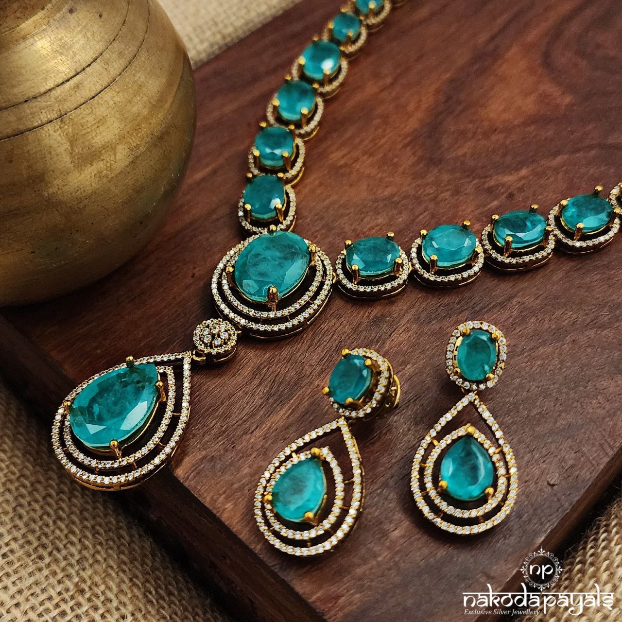 Glorious Green Neckpiece With Earrings (Gn8612)