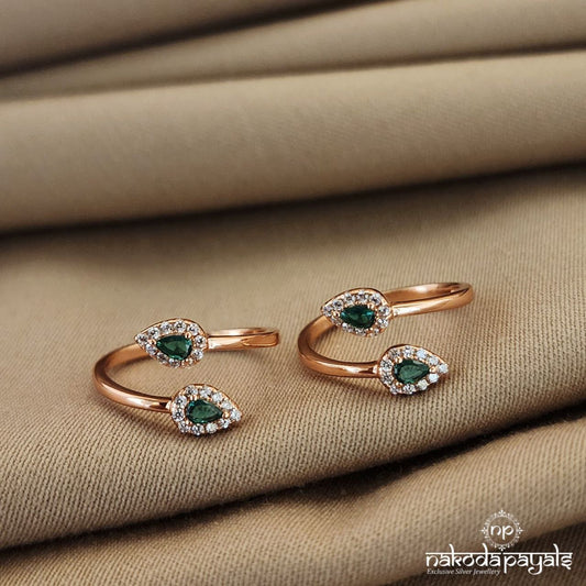 Rose Gold Green Leafy Toerings (T4371)