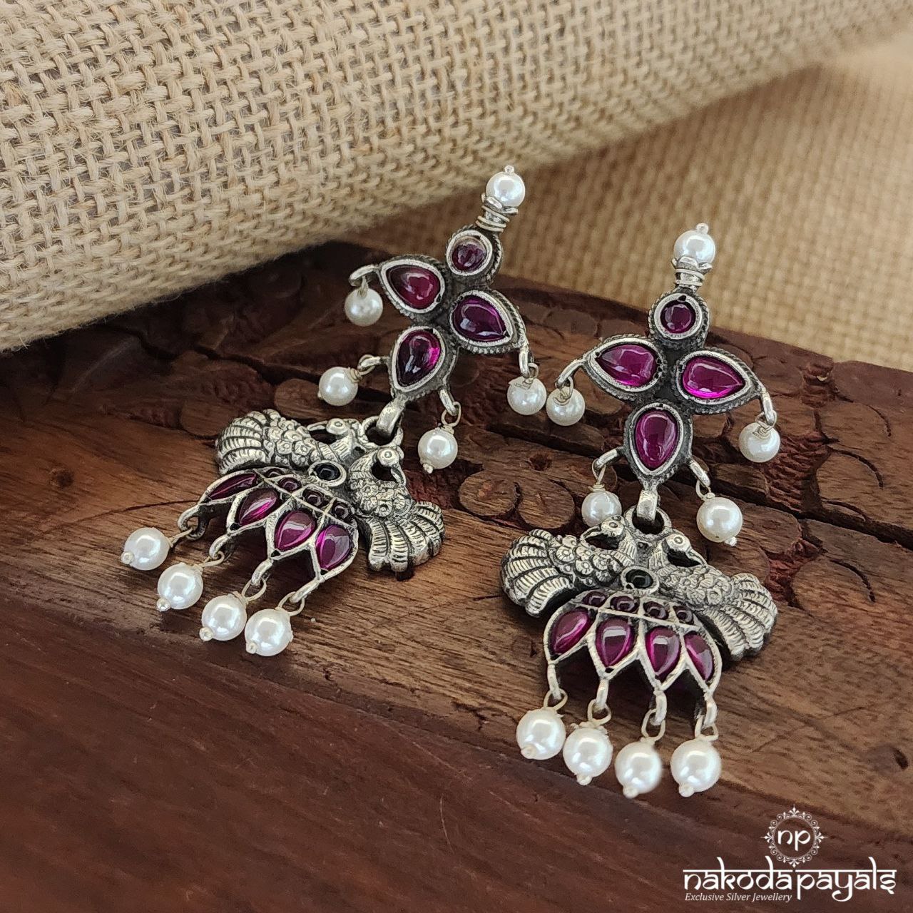 Twin Peacock Pearled Drop Earrings (C1996)