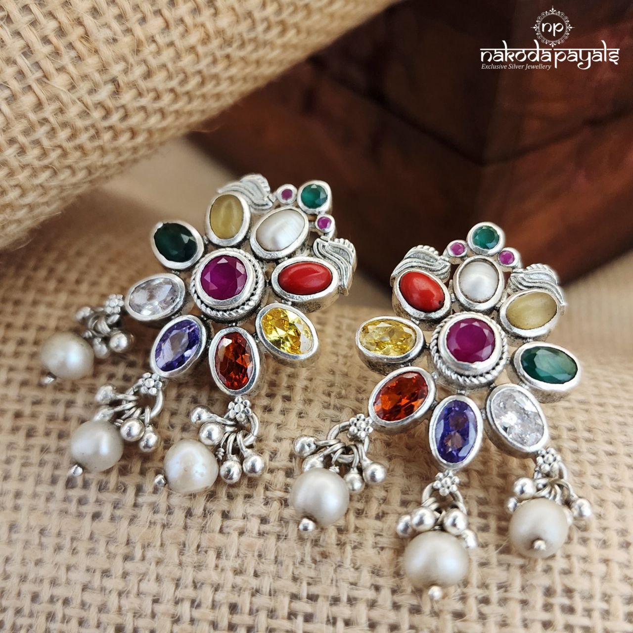 Pearled Drop Navratna Studs (C1932)