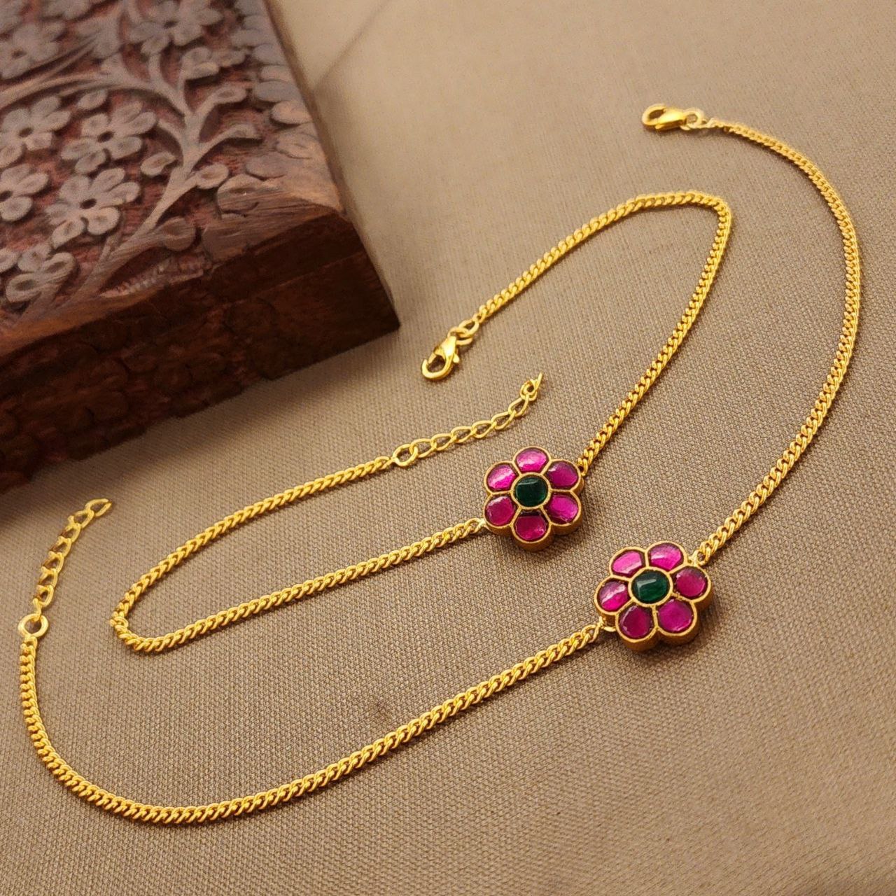 Floral Pink "10.5 Inch" Anklets (A6756)
