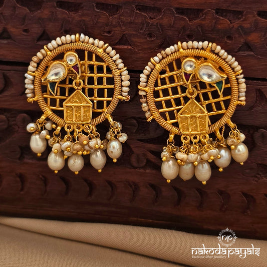 Cute Birdy pearl Kundan Studs (Ge10949)