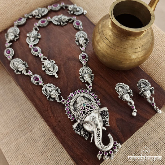 Pink Ganesha  Neckpiece With Earrings (N10651)