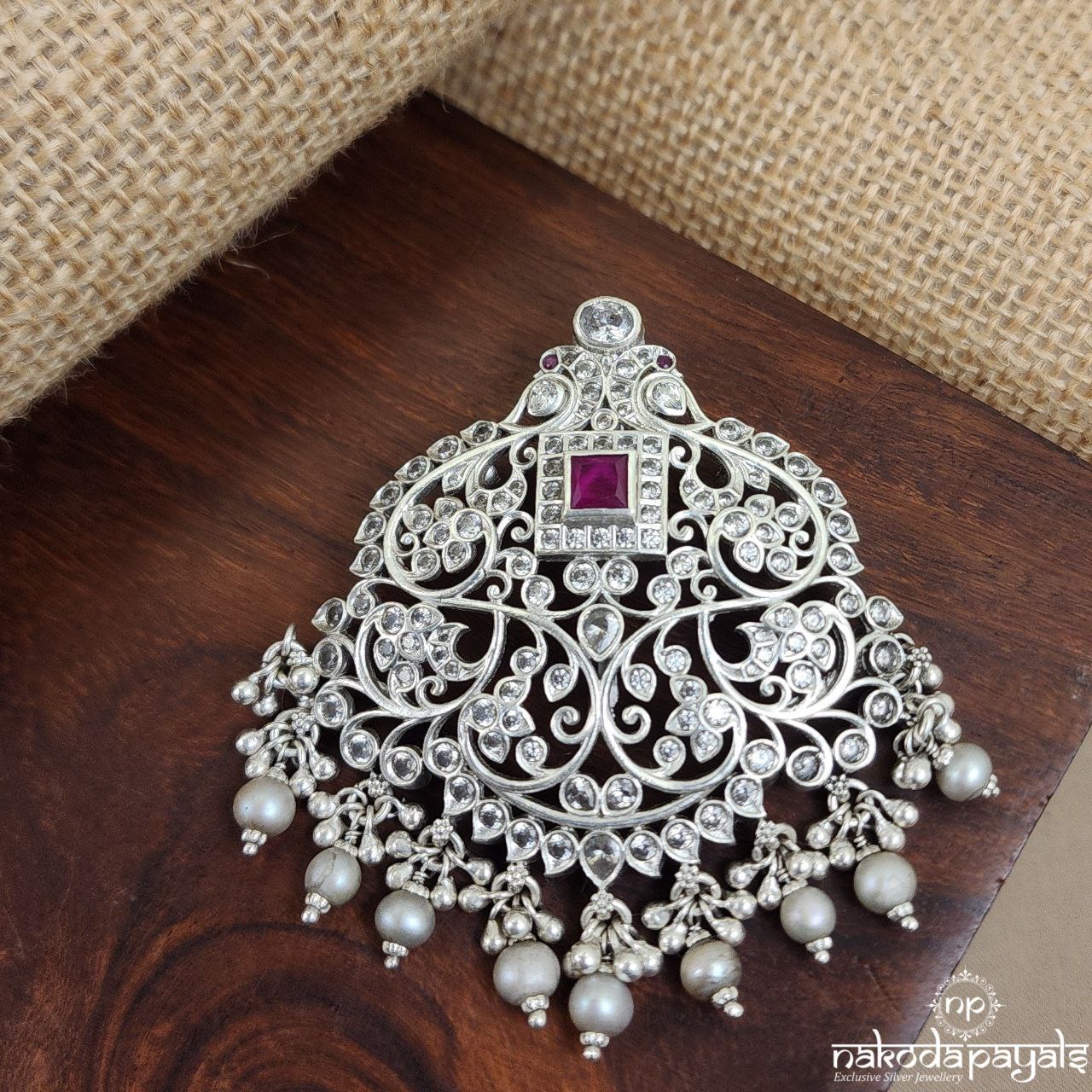 Red Square Pearled Drop Pendant (P2386)