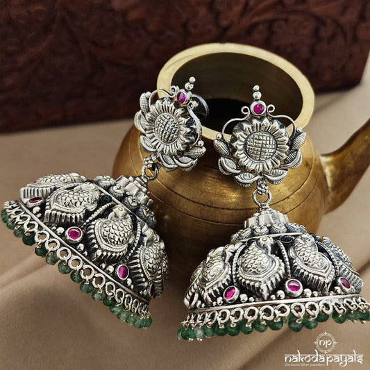 Green Drop Peacock Jhumka (J1343)