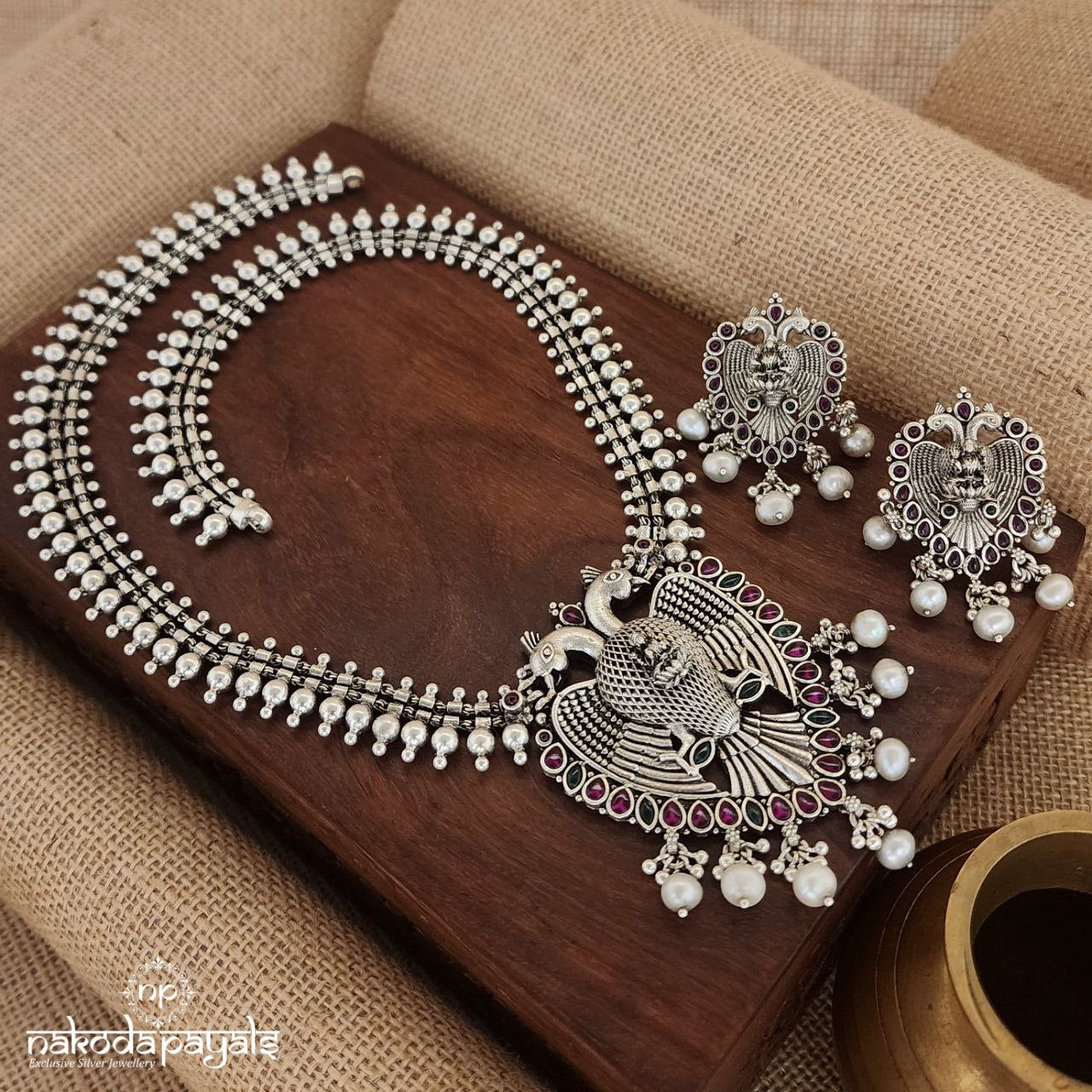 Twin Peacock Neckpiece With Earrings (N10372)