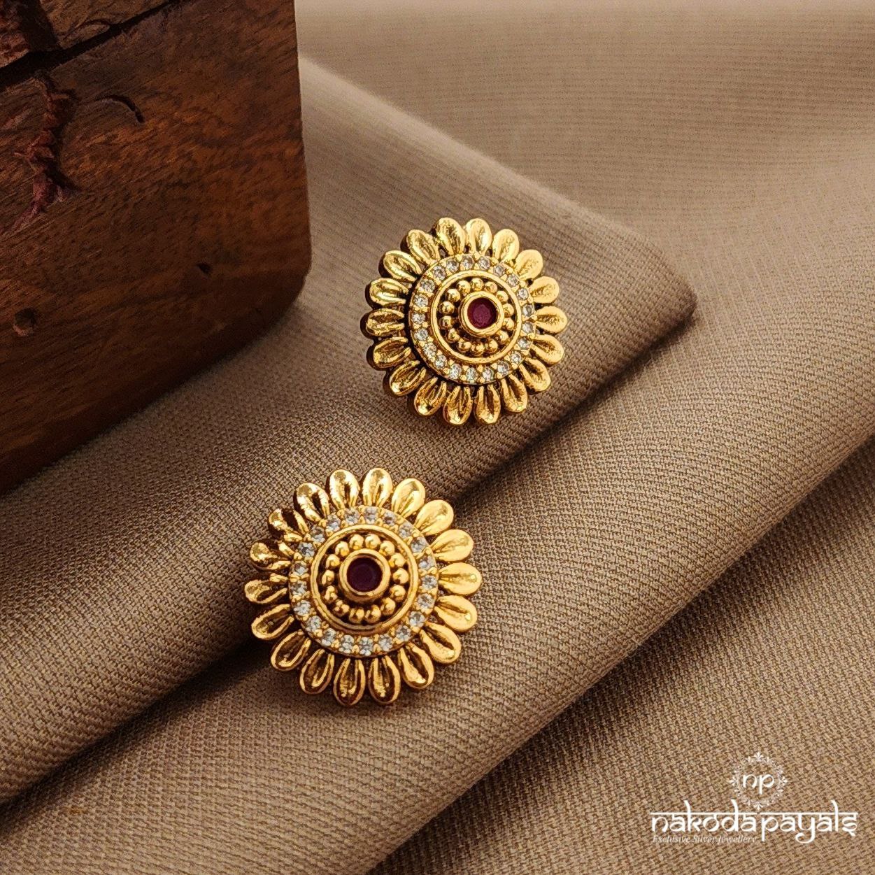 Floral Pink Dot Studs (Ge10311)