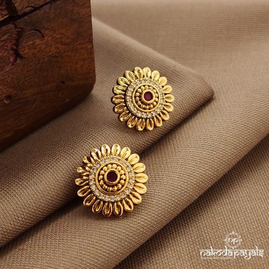 Floral Pink Dot Studs (Ge10311)