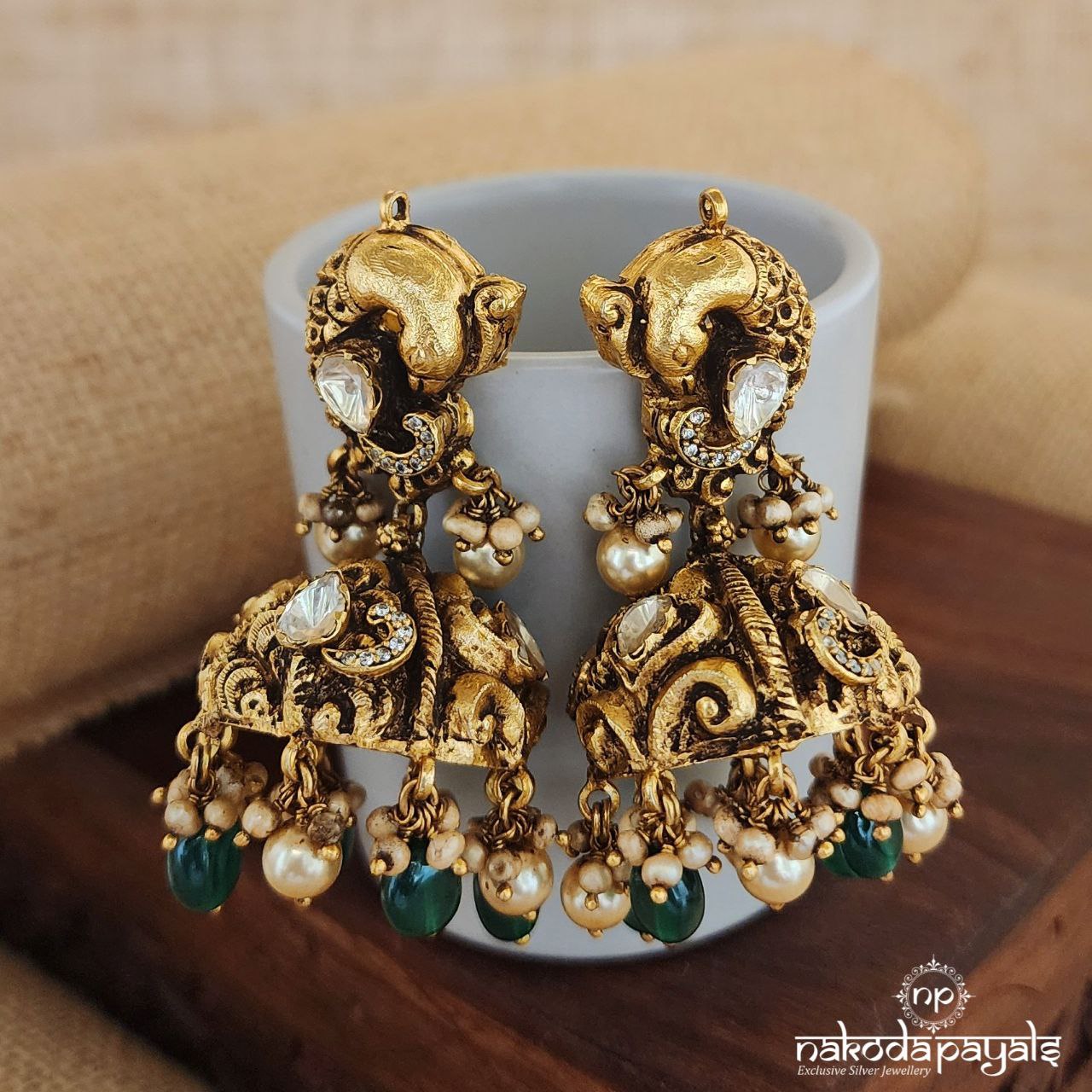 Peacock Charm Moissanite Jhumka (Ge8647)