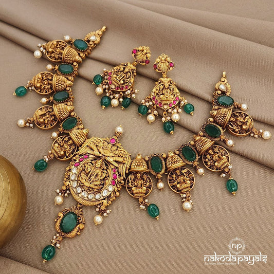 Green Lakshmi Neckpiece With Earrings (Gn9624)