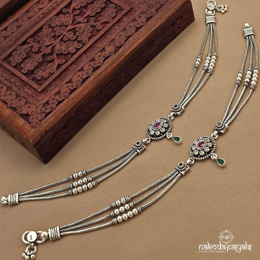 Green Drop Oxidised Anklet (A7002)