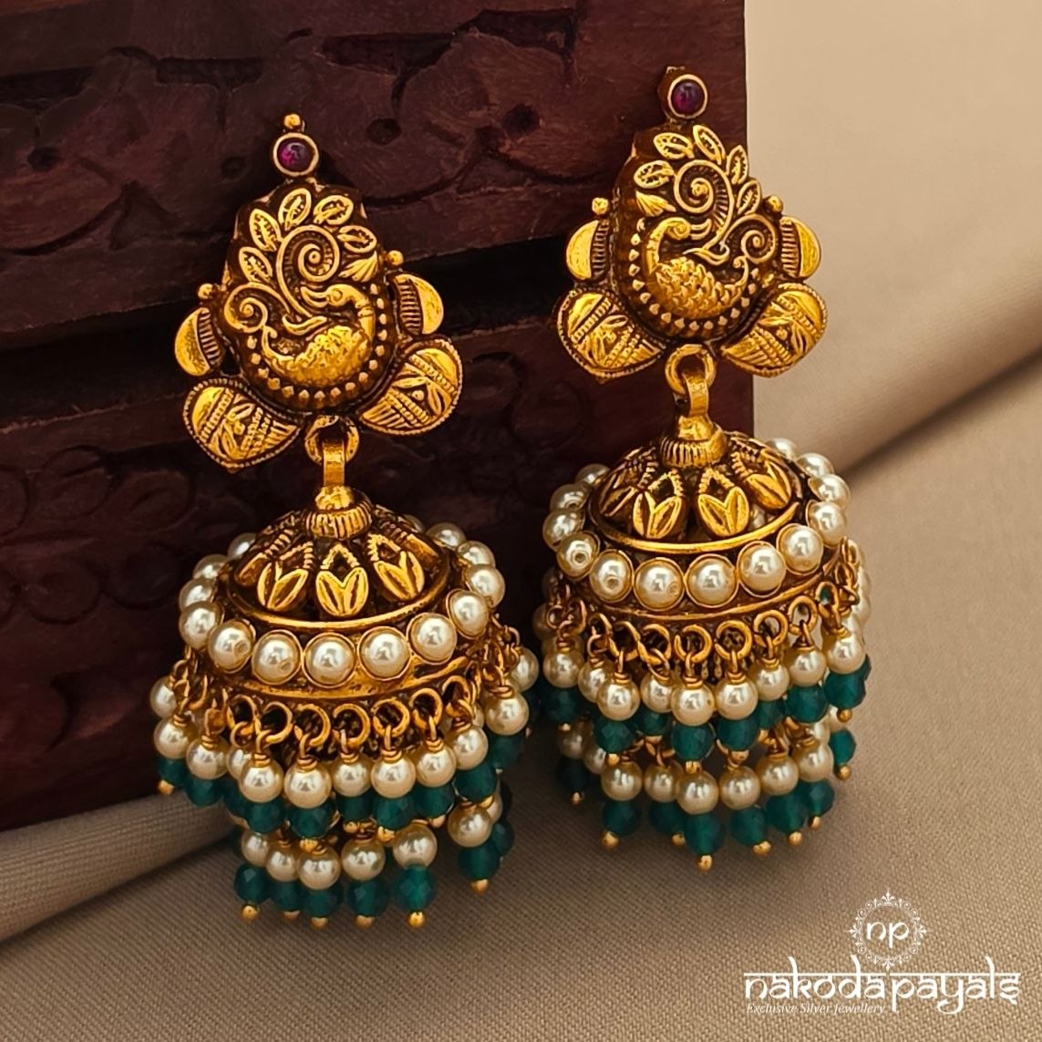 Peacock Green Drop Jhumka  (Ge10628)