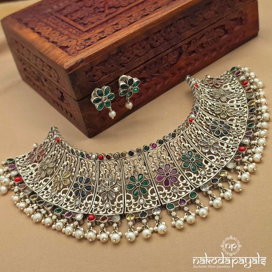 Navaratna Floral  Pearly Choker (N12130)