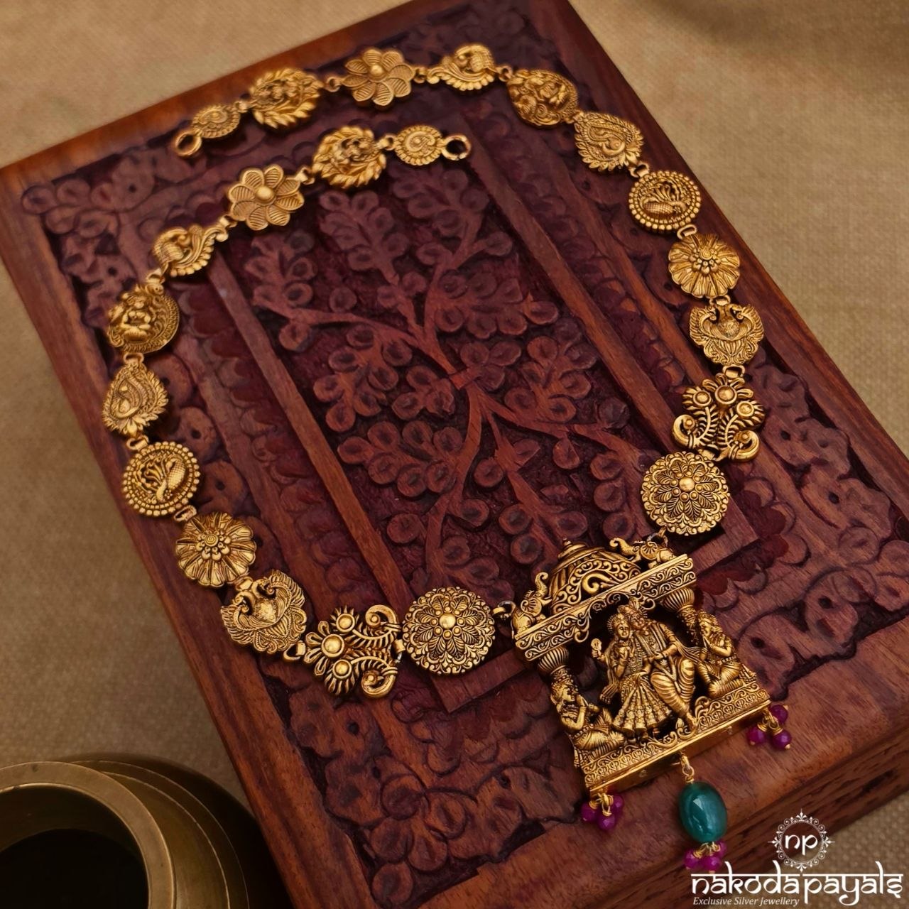 Radhakrishnan Floral Twin Peacock Neckpiece (Gn10667)