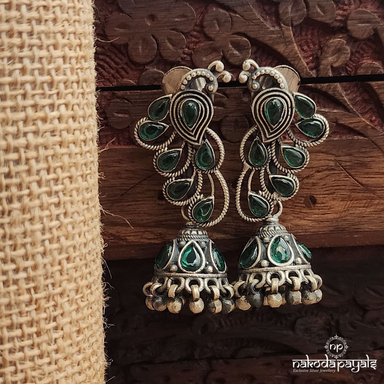 Green Peacock Jhumka (J1490)
