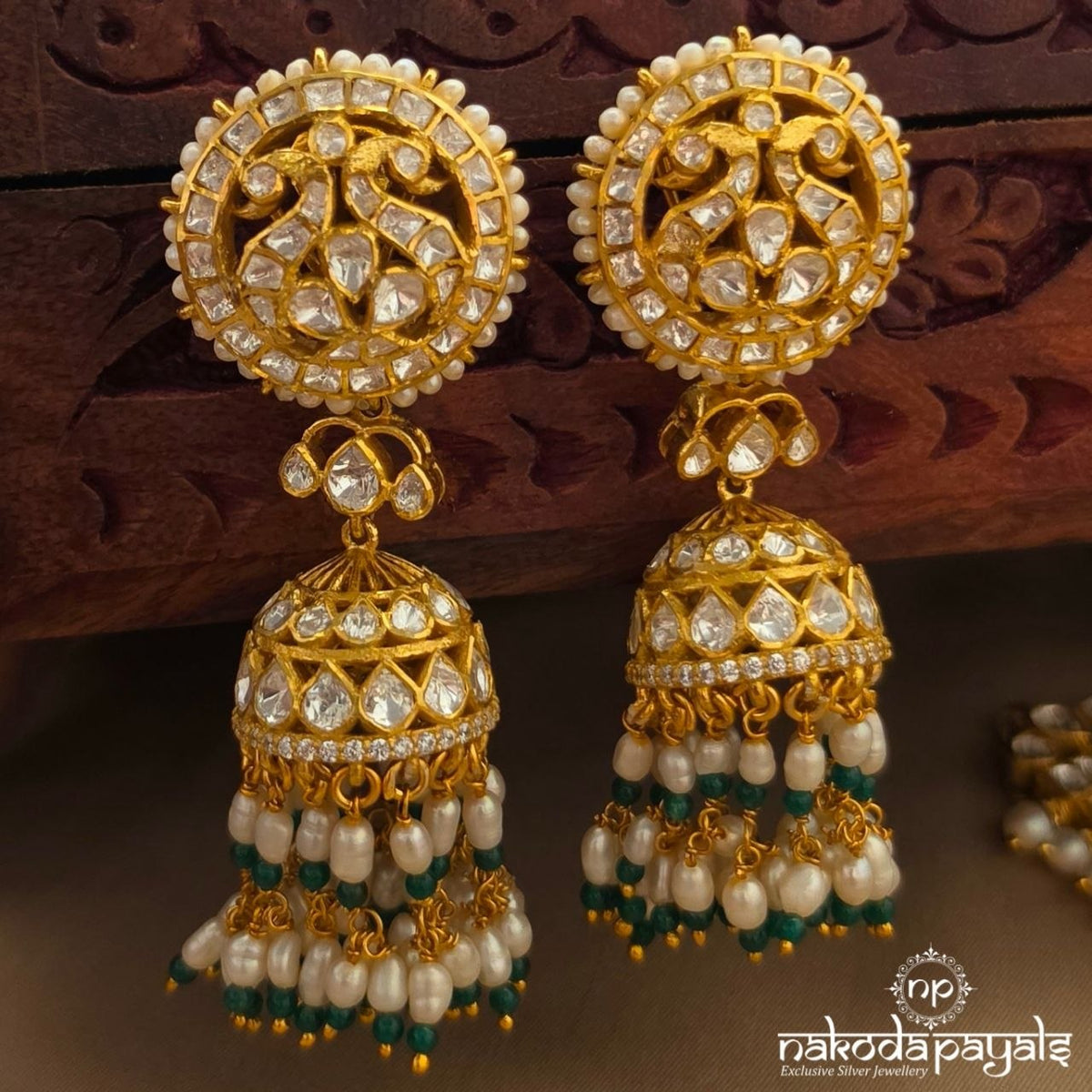 Floral Peacock Moissanite Neckpiece With Earring (Gn10916)