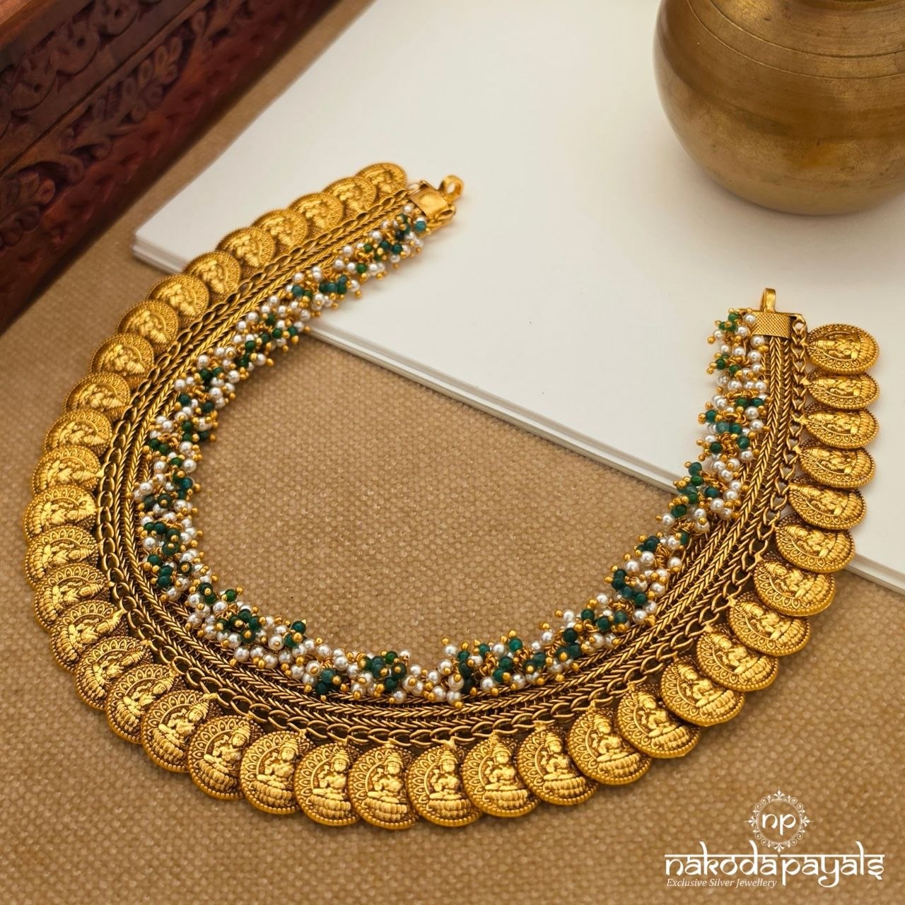 Green Beads Kasu Neckpiece (Gn10676)