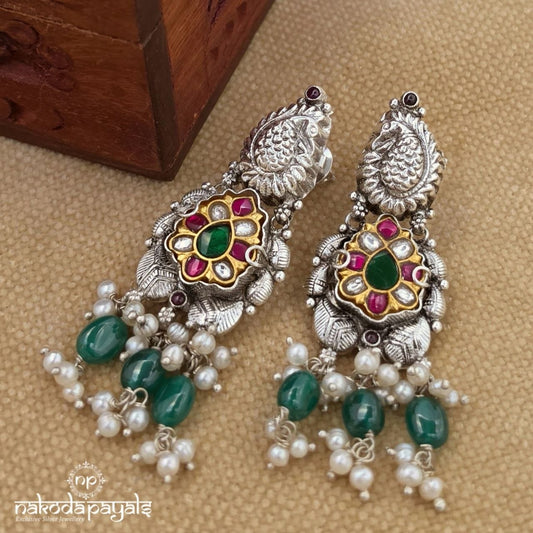 Peacock Kundan Drop Pearl Chandbali (C4190)