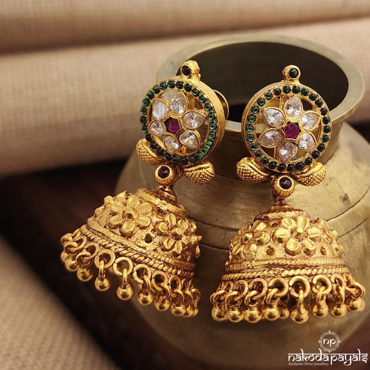 Stunning Circular Grennish Jhumka (Ge9482)