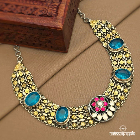 Dual Tone Oval Blue Neckpiece (N11638)