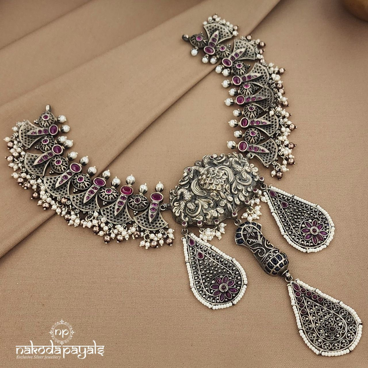 Tribal Pearled Peacock Neckpiece (N11194)