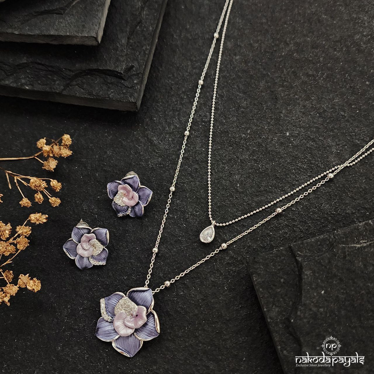 Fancy Purple Charm Neckpiece with Earrings (St3344)