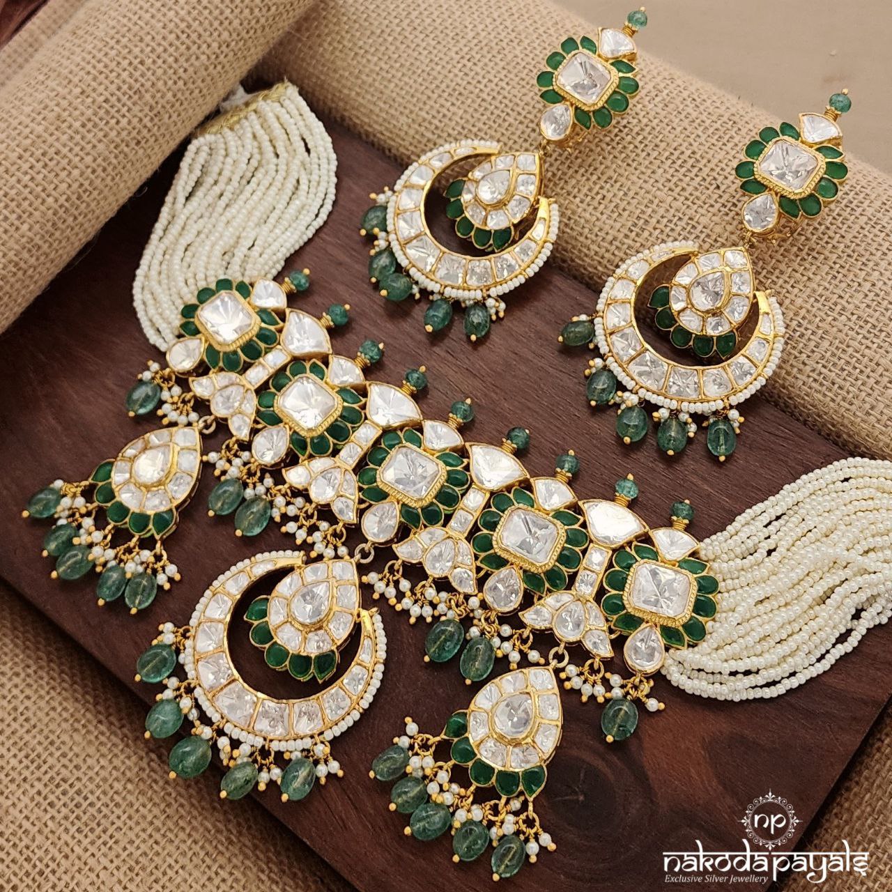 Green Moissanite Choker With Earrings (Gn9011)