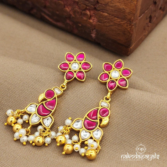 Peacock Pink Kundan Earrings (Ge10147)