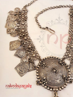 Cracking Charms Long Oxidised Necklace