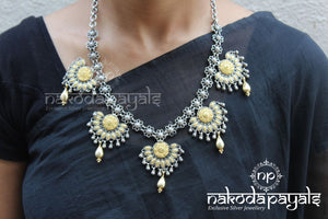 Oxidised Dual Tone Floral Necklace