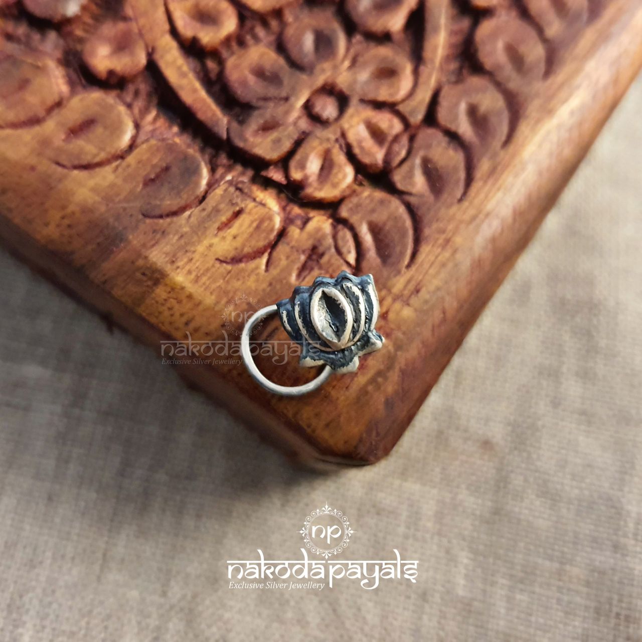 Oxidized  Lotus Nose pin (wire kind)