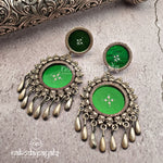 Green Glass Tribal Earrings