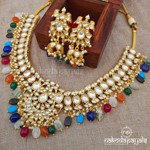 Popping Colourful Kundan Neckpiece With Earrings