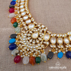 Popping Colourful Kundan Neckpiece With Earrings