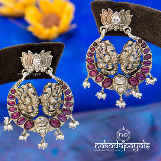 Lotus In Nakshi Peacock Chandbali