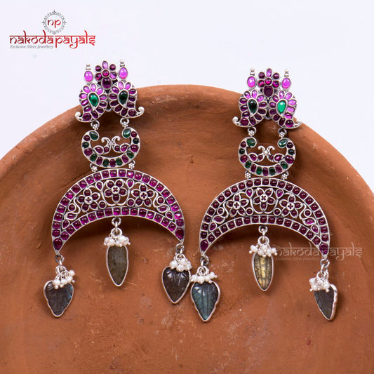 Vibrant Mango Drops Labradorite Chandbali