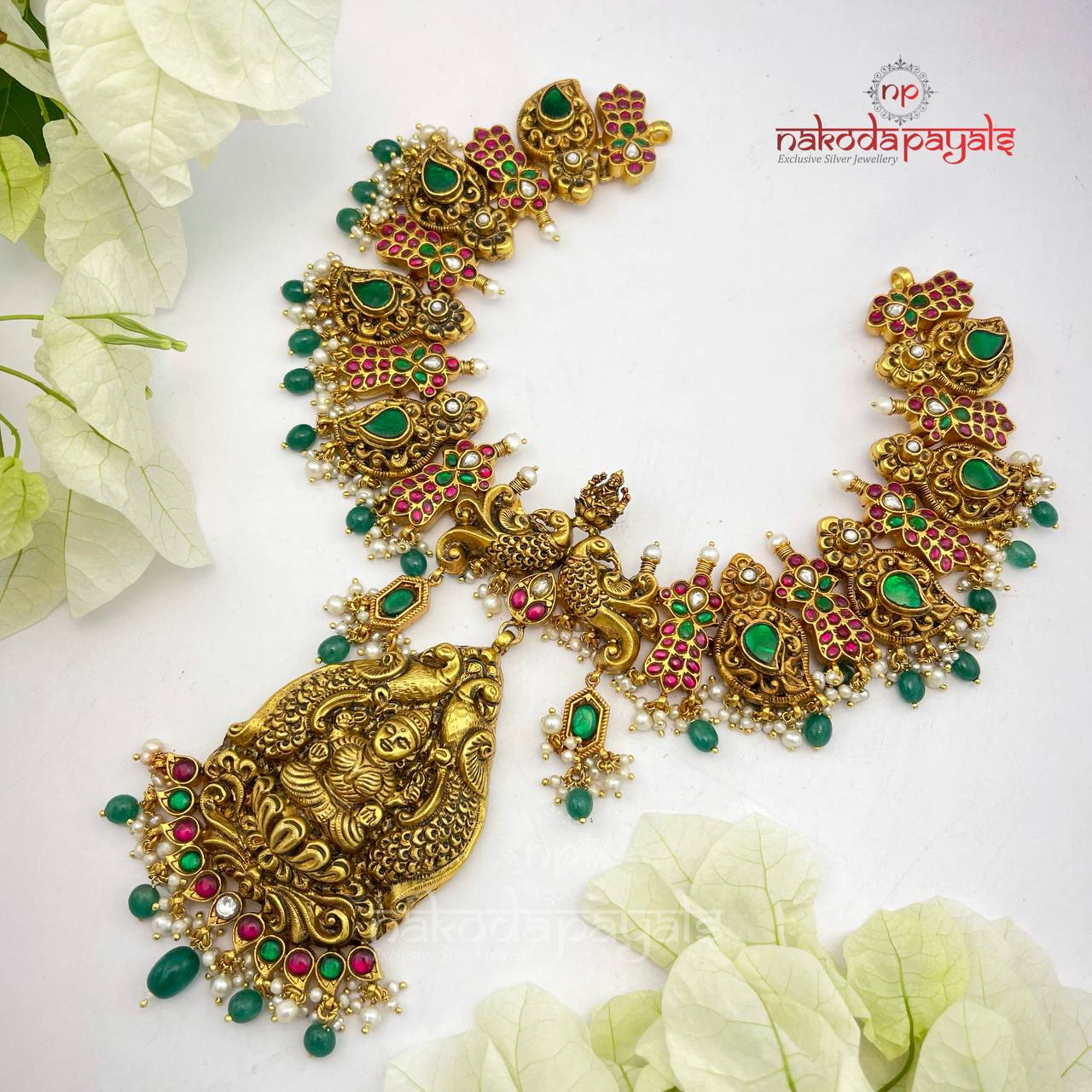 Appealing Lakshmi Green Beads Neckpiece