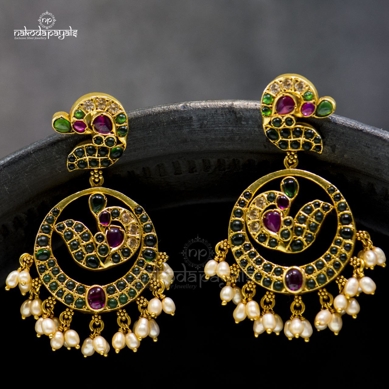 Fetching Green Peacock Pearly Chandbali (Ge1979) – Nakoda Payals