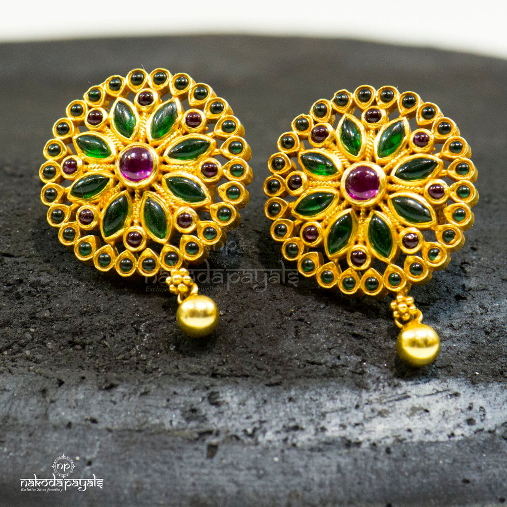 Graceful Green Floral Drops Studs