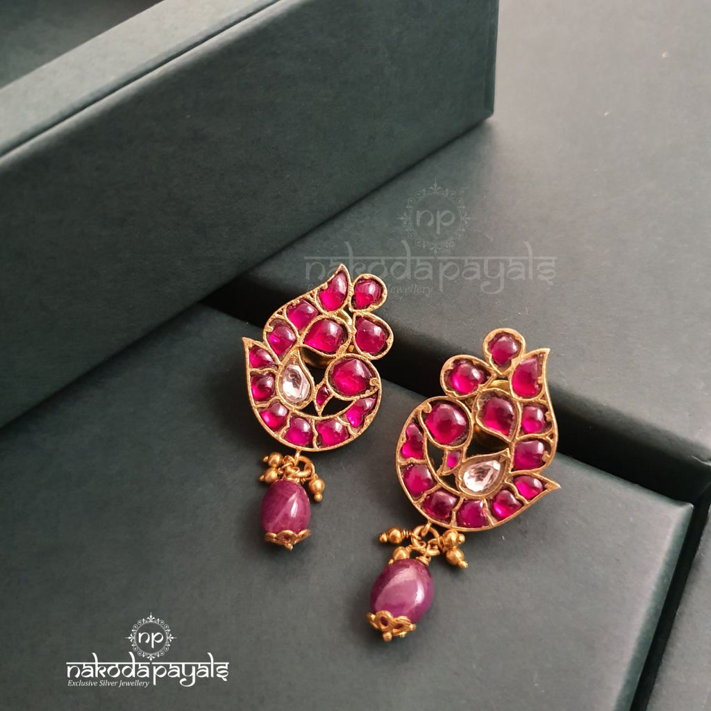 Red Kundan Peacock Studs