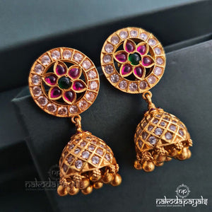 Red And White Floral Jhumka