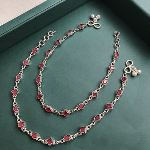 Red Drops & Cubes Anklets