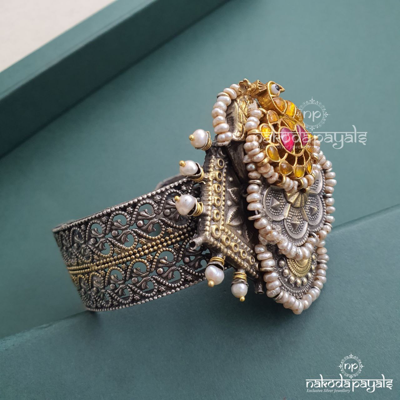 Yellow Peacock Cuff Kada